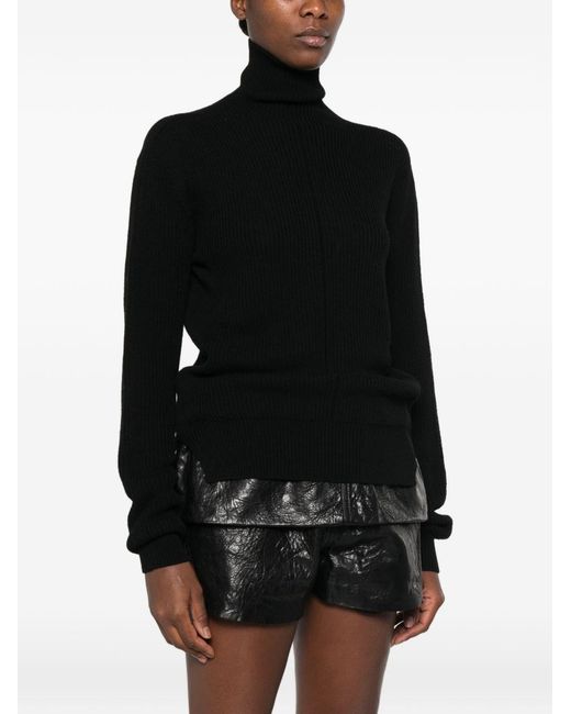 Rick Owens Black Wool Turtle-Neck Sweater