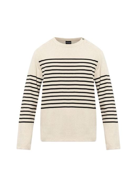 Emporio Armani White Linen Blend Striped Jumper for men