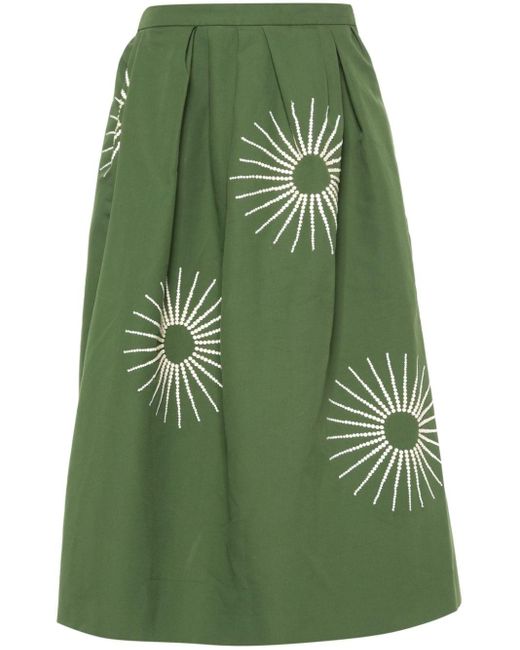 Dries Van Noten Green Embroidered Cotton Midi Skirt