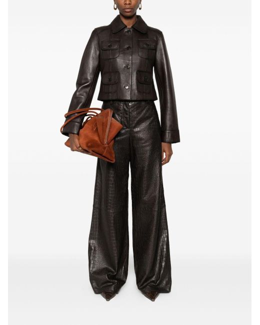 Enes Gray Leather Trousers