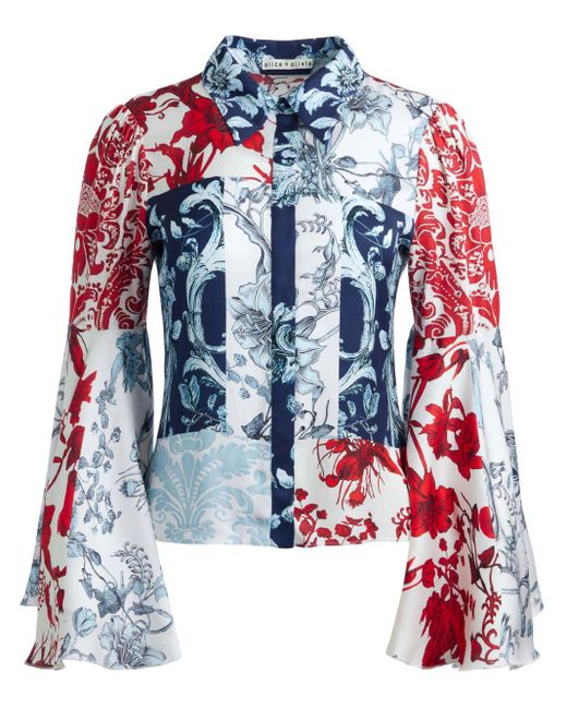 Alice + Olivia Red Willa Floral Print Shirt