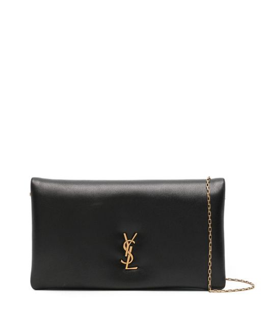 Saint Laurent Black Monogram Leather Wallet On Chain