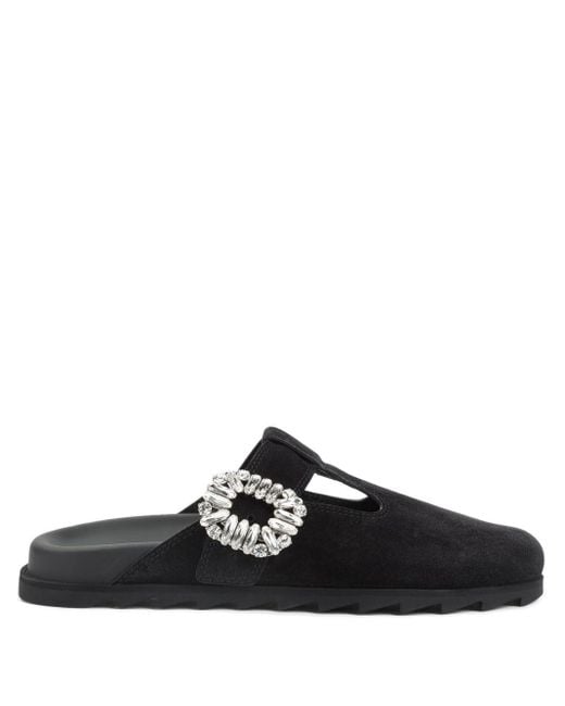 Roger Vivier Black Slidy Viv Leather Slippers