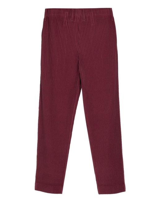 Homme Plissé Issey Miyake Red Pleated Straight Leg Trousers for men
