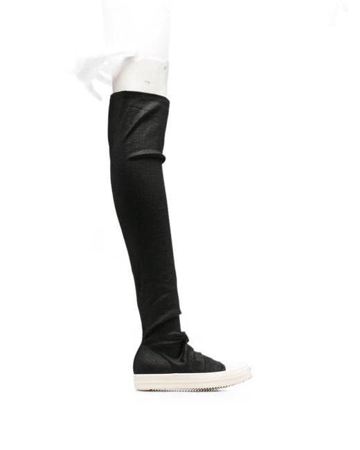 Rick Owens Black Over-The-Knee Denim Boots