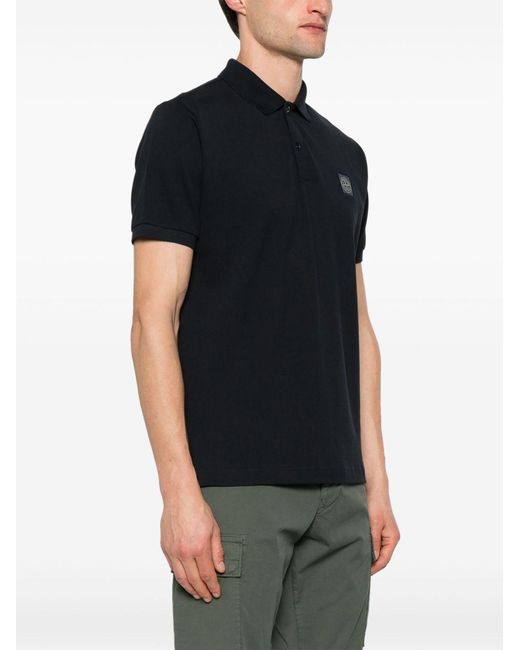 Stone Island Black Logo Cotton Polo Shirt for men