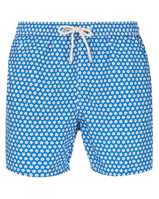 Mc2 Saint Barth Blue Floral-print Drawstring-waist Swim Shorts for men