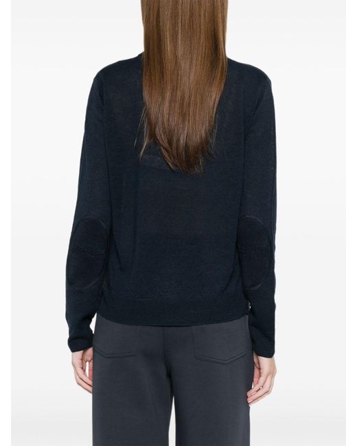 Max Mara Blue Linen Crewneck Sweater