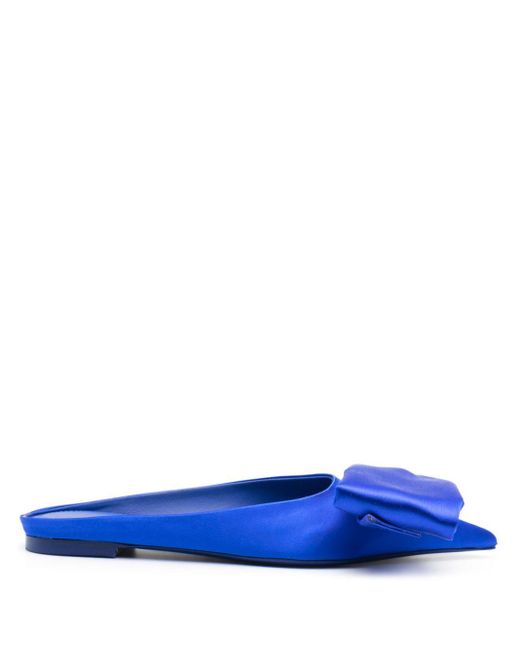 Ferragamo Blue Bow Leather Slippers