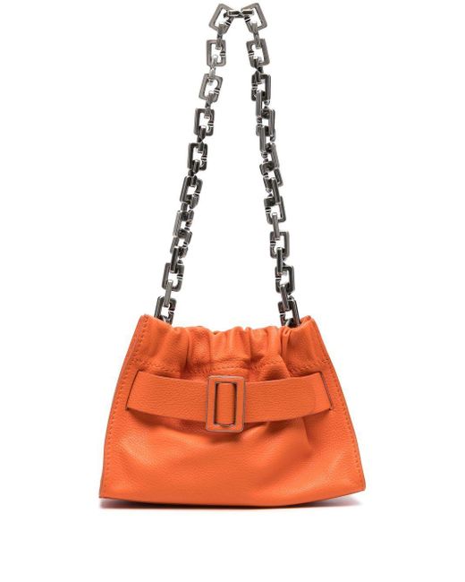 Boyy Orange Square Scrunchy Soft B Chain Leather Shoulder Bag