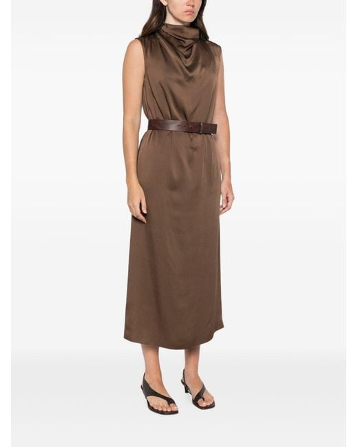 Brunello Cucinelli Brown Belted Midi Dress