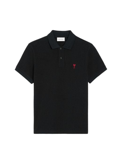 AMI Black Ami De Coeur Cotton Polo Shirt for men