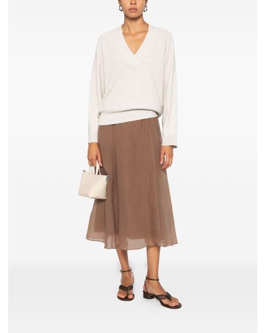 Brunello Cucinelli White Cotton V-Necked Sweater