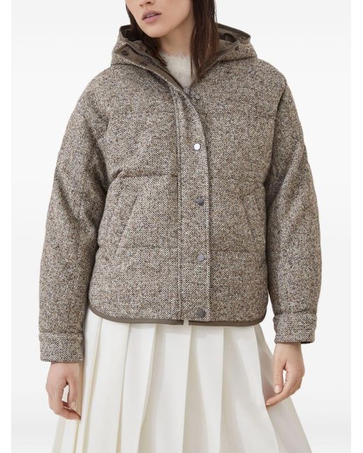 Brunello Cucinelli Gray Chevron Down Jacket With Hoodie