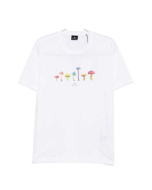 Paul Smith White Mushrooms Cotton T-Shirt for men