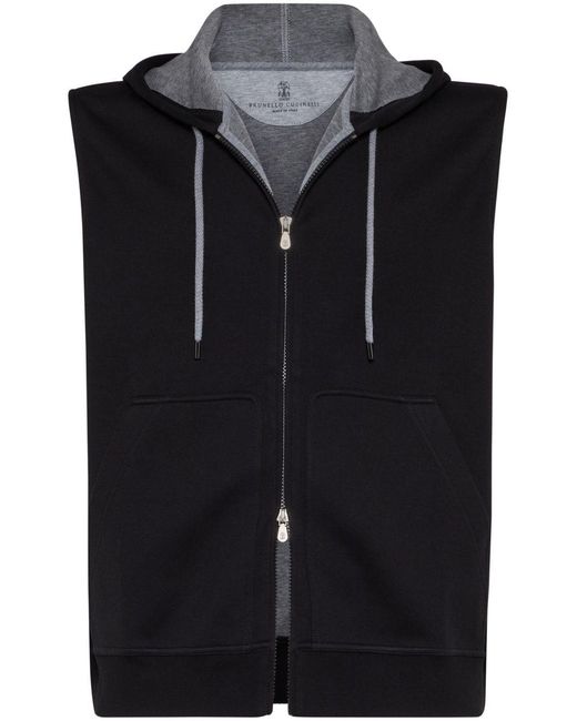 Brunello Cucinelli Black Sleeveless Hoodie for men