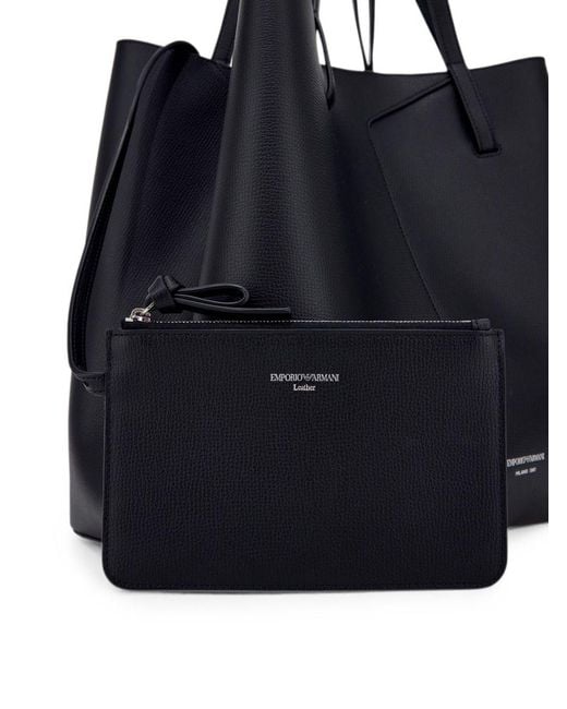 Emporio Armani Blue Medium Leather Tote Bag