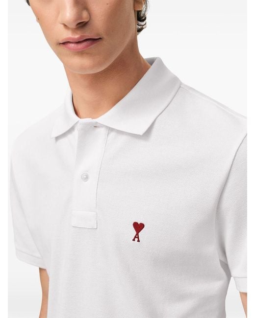 AMI White Ami De Coeur Cotton Polo Shirt for men