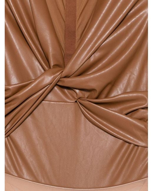 Elisabetta Franchi Brown Twist-Detail Long-Sleeve Bodysuit