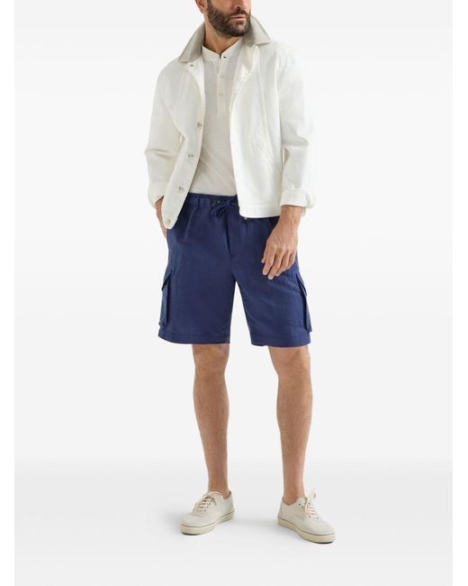 Brunello Cucinelli Blue Linen Cargo Shorts for men