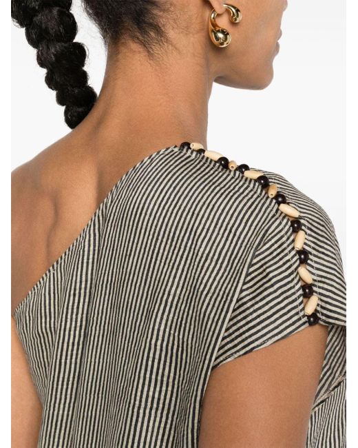 Alysi Gray Striped One-shoulder Blouse