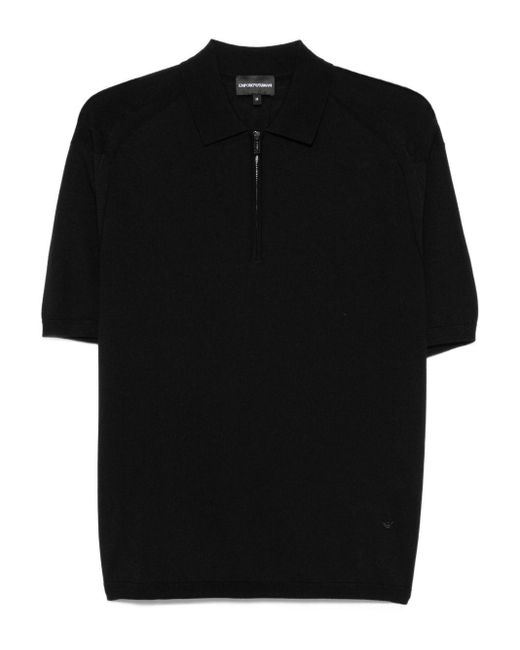 Emporio Armani Black Wool Blend Polo Shirt for men