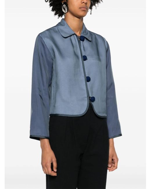 Emporio Armani Blue Silk Cropped Jacket