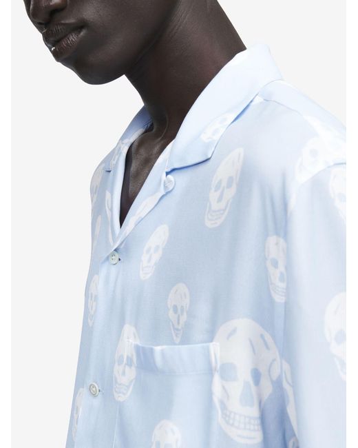 McQueen Blue Skull Print Shirt for men