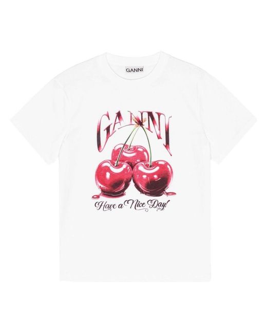 Ganni Pink Cherry Organic Cotton T-Shirt