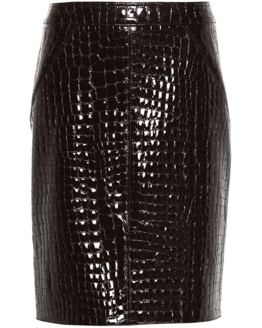 Tom Ford Black Crocodile Embossed Leather Skirt