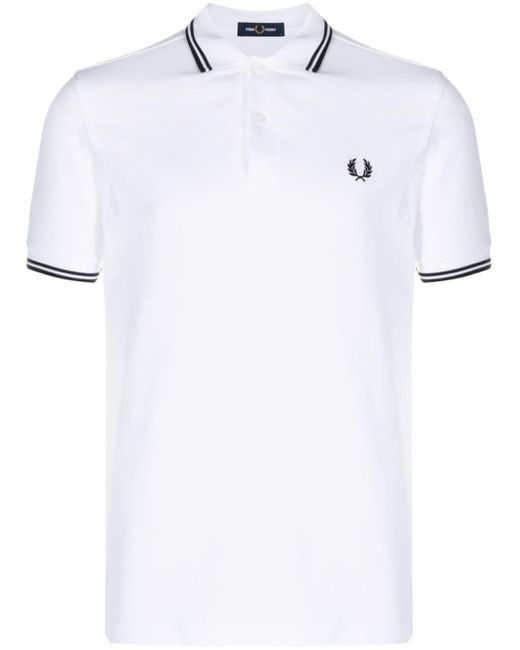 Fred Perry White Logo Cotton Polo Shirt for men