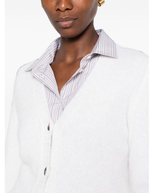 Base London White Wool V-Necked Cardigan