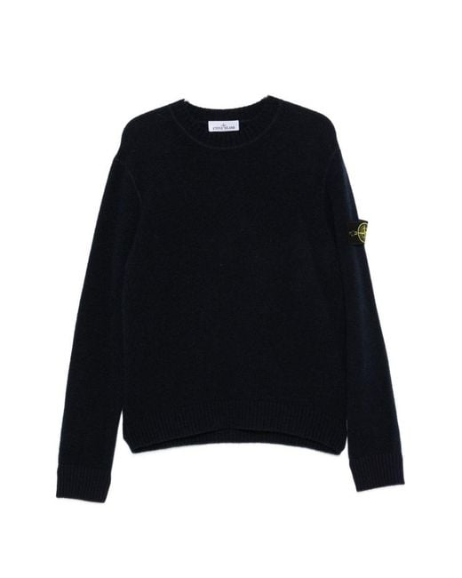 Stone Island Black Wool Crewneck Sweater for men