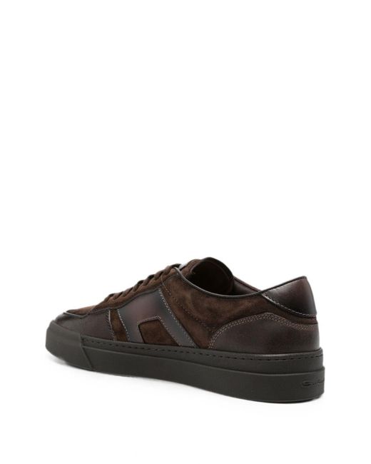 Santoni Brown Suede-Panelled Leather Sneakers for men