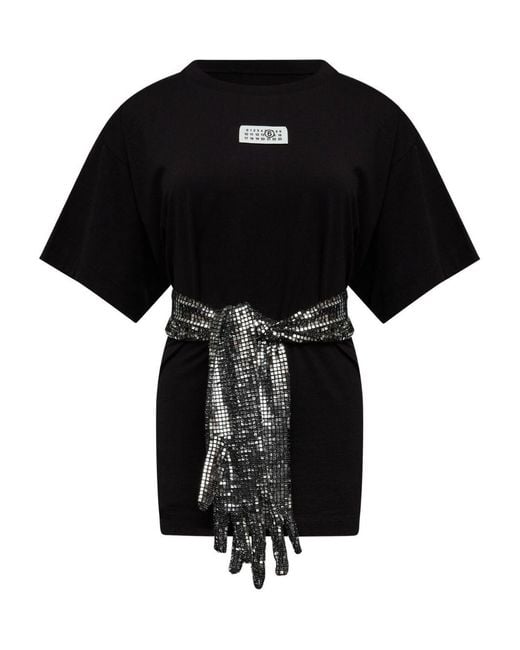MM6 by Maison Margiela Black Gloves-Detail Cotton T-Shirt