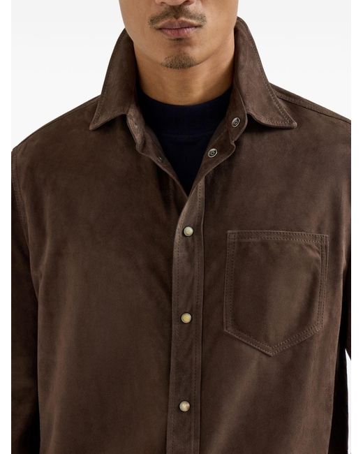 Brunello Cucinelli Brown Leather Shirt for men