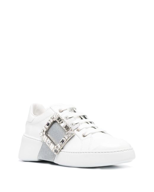 Roger Vivier White Viv Skate Glitter Sneakers