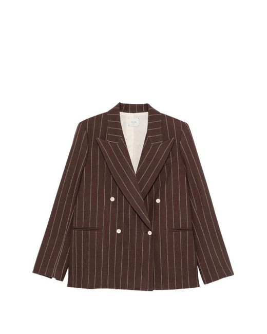 Alysi Brown Wool Striped Double-Breasted Jacket
