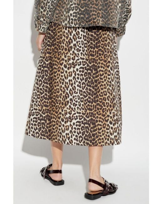 Gonna Midi Leopardata di Ganni in Brown