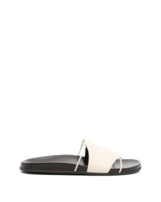 The Row White Vivienne Leather Slide Sandals