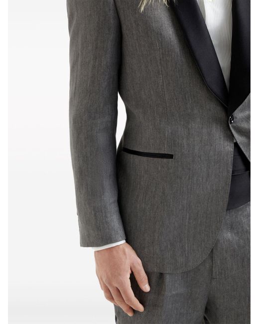 Brunello Cucinelli Gray Linen Smoking Suit for men