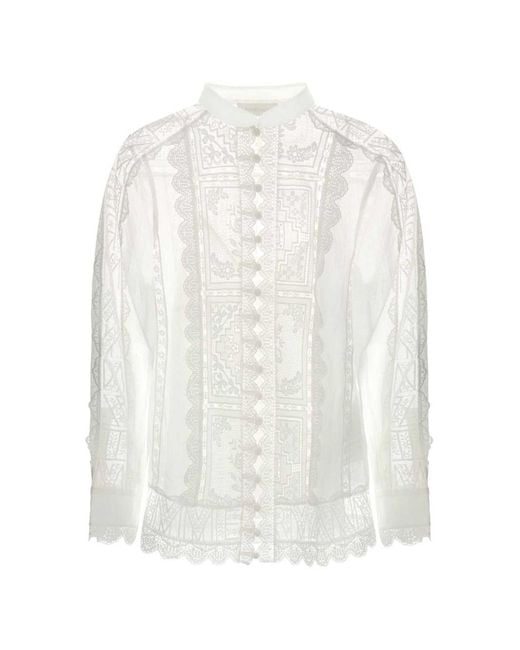 Zimmermann White Aster Lace-panelled Shirt