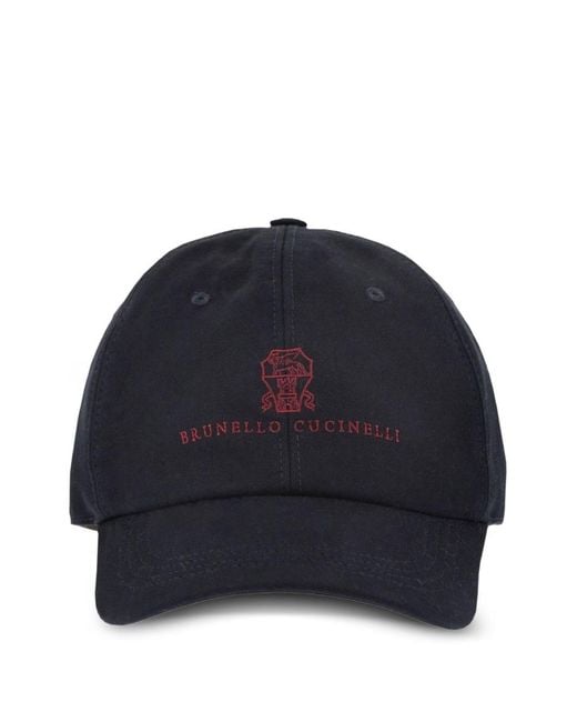 Brunello Cucinelli Blue Logo Cotton Baseball Cap for men