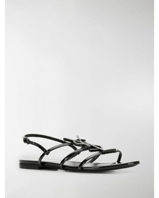 Saint Laurent Cassandra Patent Leather Slingback Sandals in Silver (Black) - Save 60% - Lyst