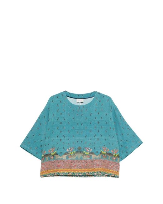 Pierre Louis Mascia Blue Printed Silk Blouse