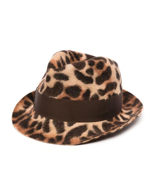 Borsalino Brown Sophie Leopard Felt Fedora Hat
