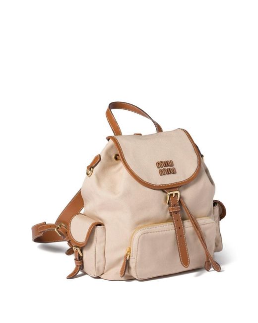 Miu Miu Natural Canvas And Leather Large Backpack