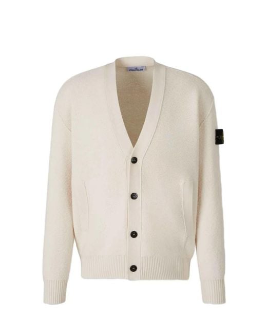 Stone Island White Wool Cardigan for men