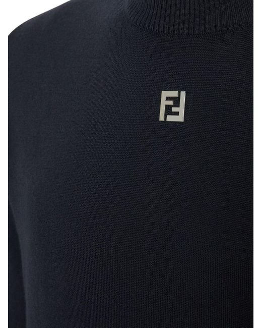 Fendi Blue Wool Sweater for men