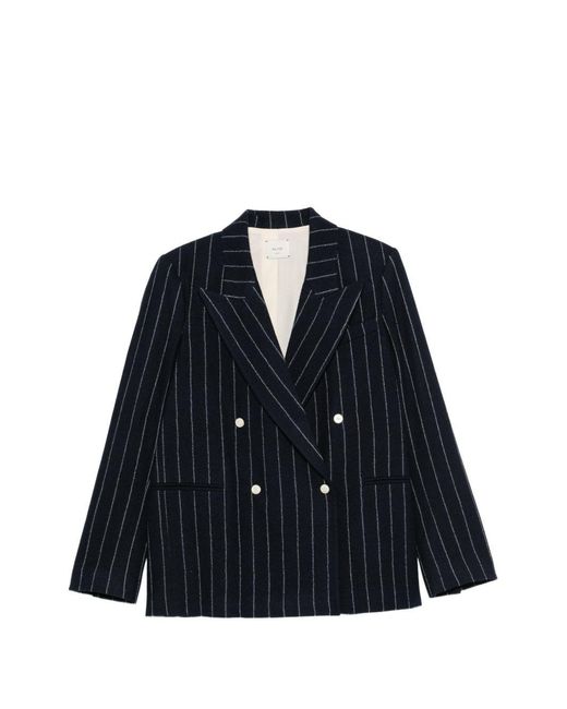 Alysi Blue Wool Striped Double-Breasted Jacket